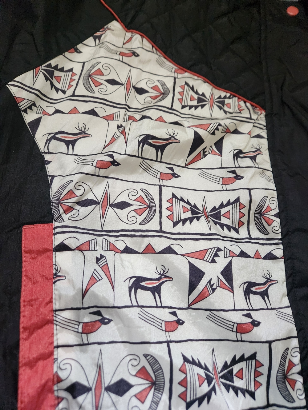 Vintage 80s Windbreaker Prospirit Black Red Pattern Western Quilt Zip Jacket 1X - Picture 9 of 10